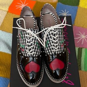 Betsey Johnson Black and Red Flats with Gingham Pattern w/Box